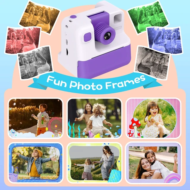 Alt view image 4 of 7 - Kids Camera Instant Print, Christmas Birthday Gifts for Girl Boys Kids 3-12 FHD Selfie Digital Video Cameras Toddler 3 Rolls Print Paper & 32G Card (Retro, Purple-White)