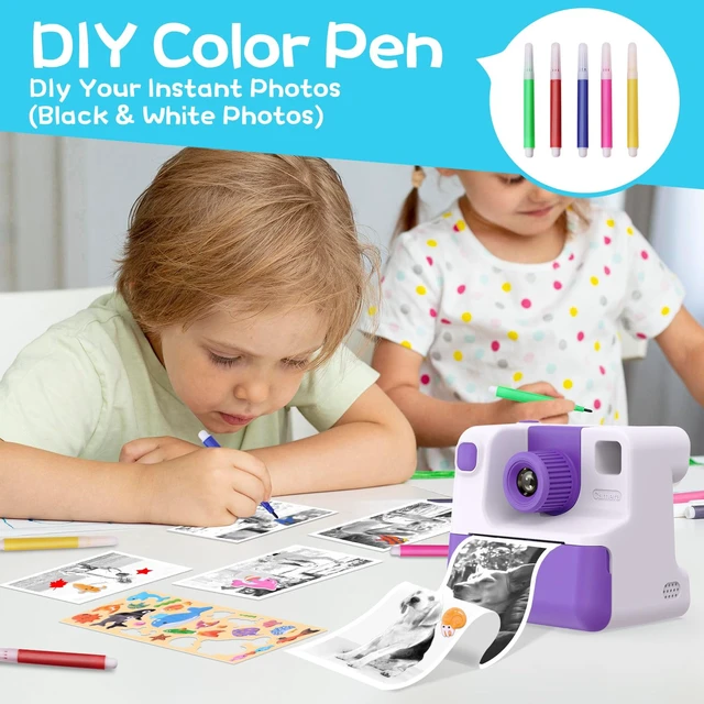 Alt view image 5 of 7 - Kids Camera Instant Print, Christmas Birthday Gifts for Girl Boys Kids 3-12 FHD Selfie Digital Video Cameras Toddler 3 Rolls Print Paper & 32G Card (Retro, Purple-White)