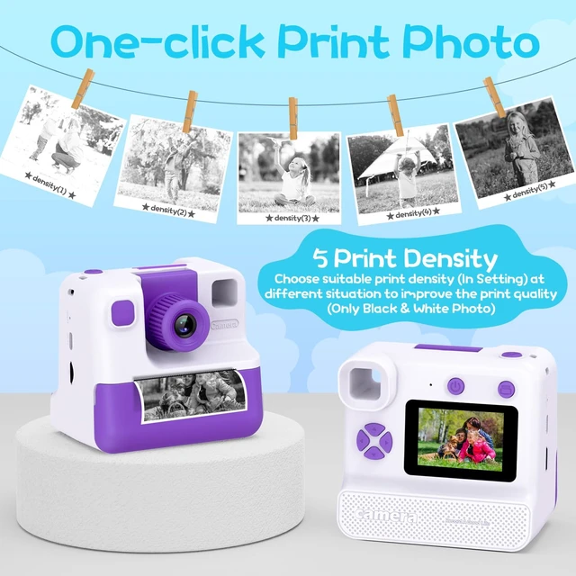 Alt view image 6 of 7 - Kids Camera Instant Print, Christmas Birthday Gifts for Girl Boys Kids 3-12 FHD Selfie Digital Video Cameras Toddler 3 Rolls Print Paper & 32G Card (Retro, Purple-White)