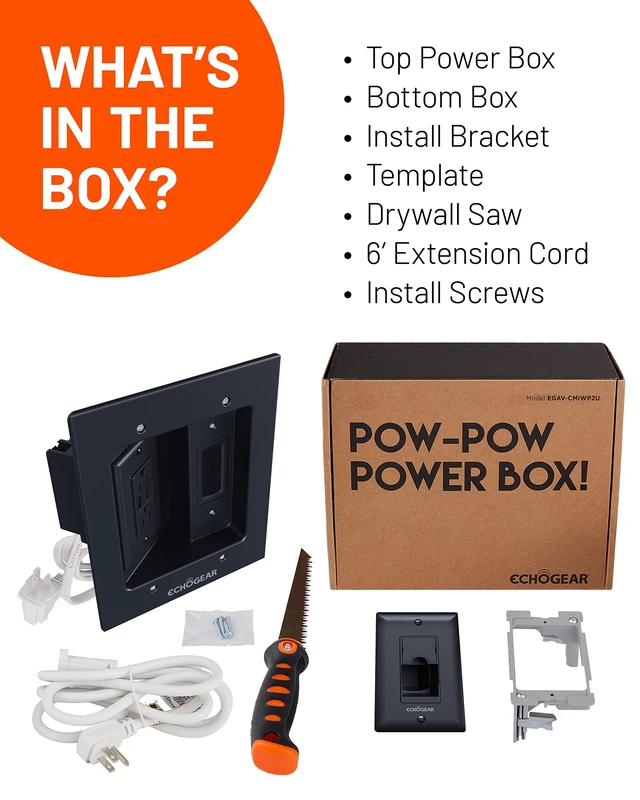 Alt view image 5 of 7 - TV Cord Hider for Wall Mounted TV with 2X AC Outlets & 2X USB-A Ports - Hide Power Cables & Low Voltage Wires Behind The Wall - Includes Template, Saw, & Low Profile Extension Cord - Black