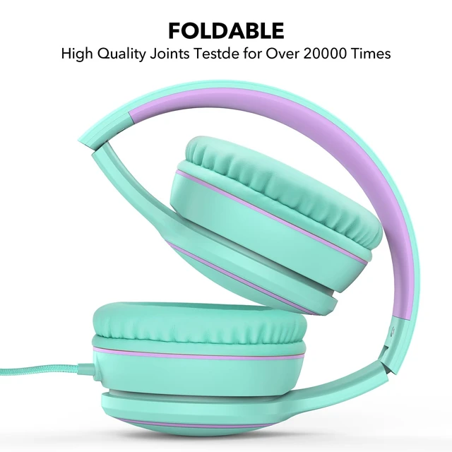 Alt view image 3 of 7 - R10 Over-Ear Headphones with Microphone, Lightweight Folding Stereo Bass Headset with 1.5M No-Tangle Cord, Portable Wired Headphones for Smartphone Tablet Computer MP3 / 4 (Green)