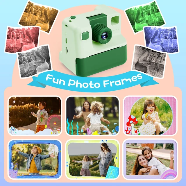 Alt view image 4 of 7 - Kids Camera Instant Print, Christmas Birthday Gifts for Girl Boys Kids 3-12 FHD Selfie Digital Video Cameras Toddler 3 Rolls Print Paper & 32G Card (Retro, Green-White)