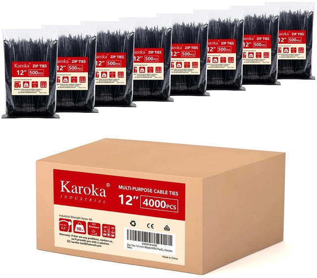 Main image of Zip Ties 12 inch (4000 Pack), Black, 50lbs Tensile Strength, UV Resistant Cable Ties for indoor and outdoor by
