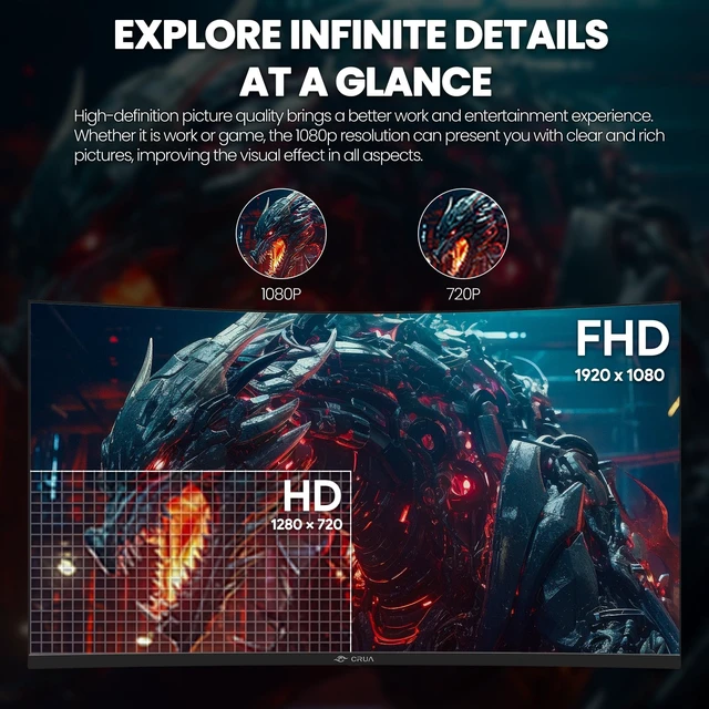 Alt view image 5 of 7 - 32" FHD 200Hz Curved Gaming Monitor, 1800R, AMD FreeSync, Black VA Screen, 120%sRGB Color, Blue Light Filter, HDMI/DP and Wall Mount Setup For PC Gaming, Computer Work, Movies and Streaming
