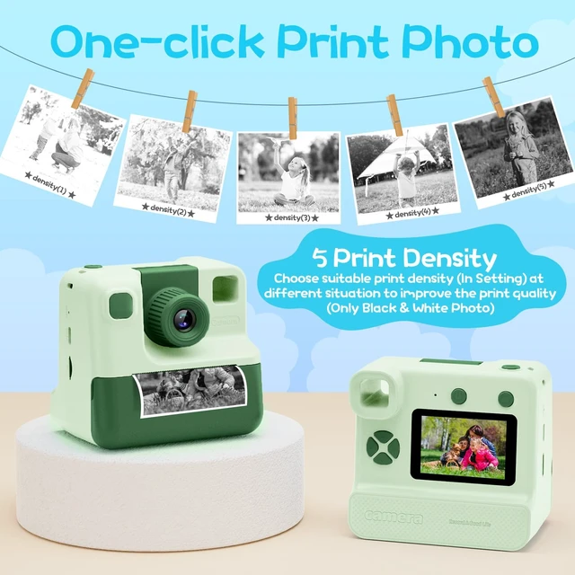 Alt view image 6 of 7 - Kids Camera Instant Print, Christmas Birthday Gifts for Girl Boys Kids 3-12 FHD Selfie Digital Video Cameras Toddler 3 Rolls Print Paper & 32G Card (Retro, Green-White)