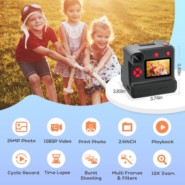 Alt view image 2 of 7 - Kids Camera Instant Print, Christmas Birthday Gifts for Girl Boys 3-12 Years Old, FHD Selfie Digital Video Cameras Toddler 3 Rolls Print Paper & 32G Card