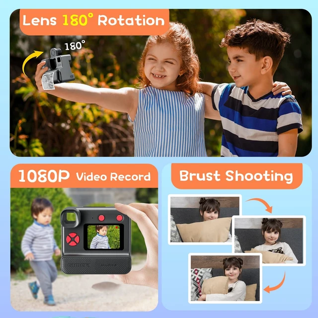 Alt view image 3 of 7 - Kids Camera Instant Print, Christmas Birthday Gifts for Girl Boys 3-12 Years Old, FHD Selfie Digital Video Cameras Toddler 3 Rolls Print Paper & 32G Card
