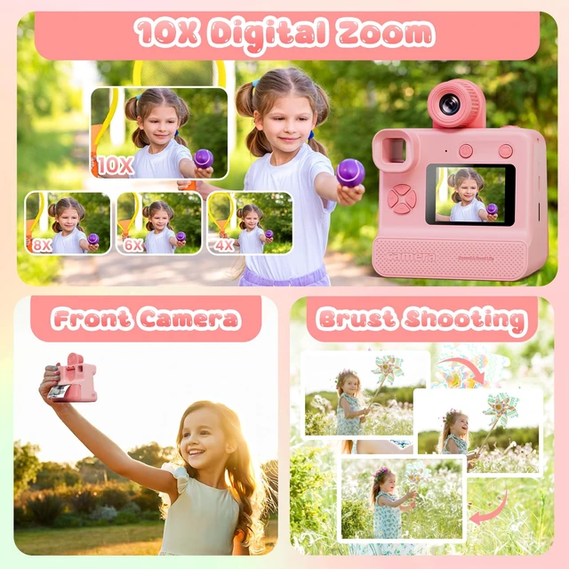 Alt view image 3 of 7 - Kids Camera Instant Print, Christmas Birthday Gifts for Girl Boys Kids 3-12 FHD Selfie Digital Video Cameras Toddler 3 Rolls Print Paper & 32G Card (Light pink)