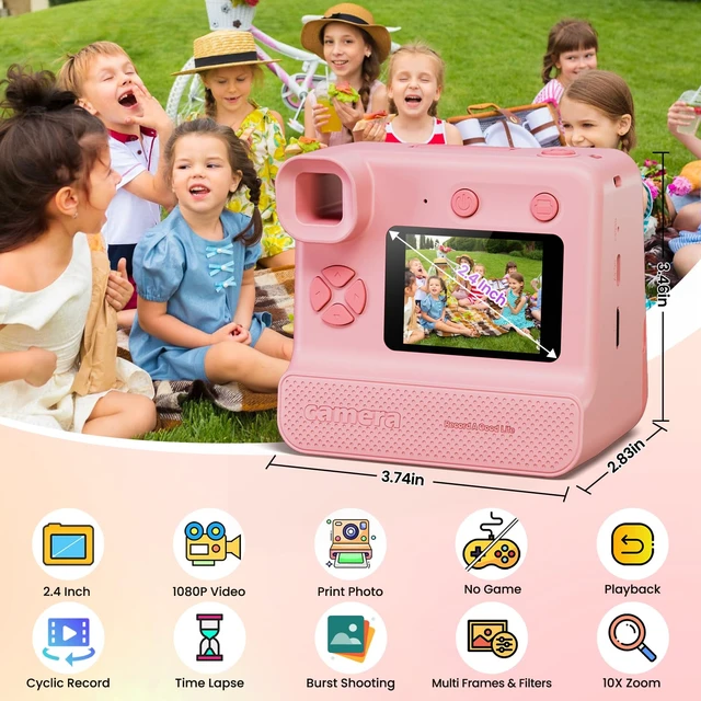 Alt view image 2 of 7 - Kids Camera Instant Print, Christmas Birthday Gifts for Girl Boys Kids 3-12 FHD Selfie Digital Video Cameras Toddler 3 Rolls Print Paper & 32G Card (Light pink)