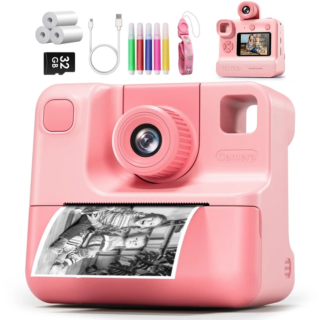 Main image of Kids Camera Instant Print, Christmas Birthday Gifts for Girl Boys Kids 3-12 FHD Selfie Digital Video Cameras Toddler 3 Rolls Print Paper & 32G Card (Light pink)