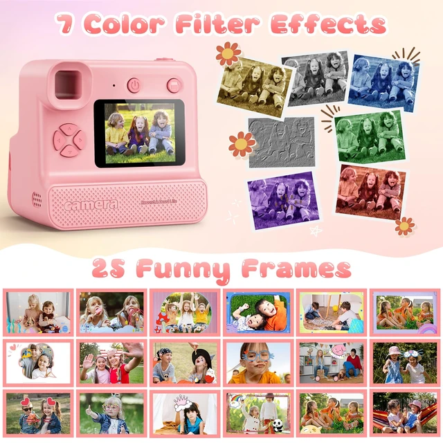 Alt view image 4 of 7 - Kids Camera Instant Print, Christmas Birthday Gifts for Girl Boys Kids 3-12 FHD Selfie Digital Video Cameras Toddler 3 Rolls Print Paper & 32G Card (Light pink)