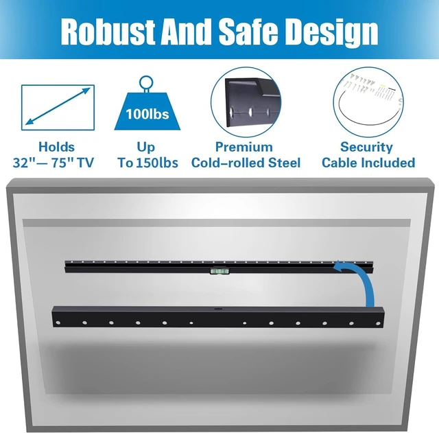 Alt view image 2 of 5 - Studless Drywall TV Mount for 32-75 inch TVs, No Stud TV Wall Bracket Max VESA 600x400mm up to 150 lbs Universal Fits Most LED LCD Plasma Flat/Curved Screen TVs & Monitors