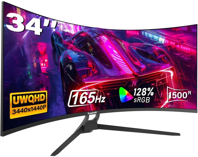 Main image of 34" Ultrawide Curved Gaming Monitor, UWQHD 3440x1440 165Hz 1500R PIP/PBP 1ms(MPRT) 128% sRGB HDMI & DP Tilt Adjustable 21:9 PC Screen