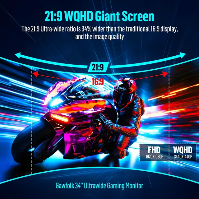 Alt view image 4 of 7 - 34" Ultrawide Curved Gaming Monitor, UWQHD 3440x1440 165Hz 1500R PIP/PBP 1ms(MPRT) 128% sRGB HDMI & DP Tilt Adjustable 21:9 PC Screen