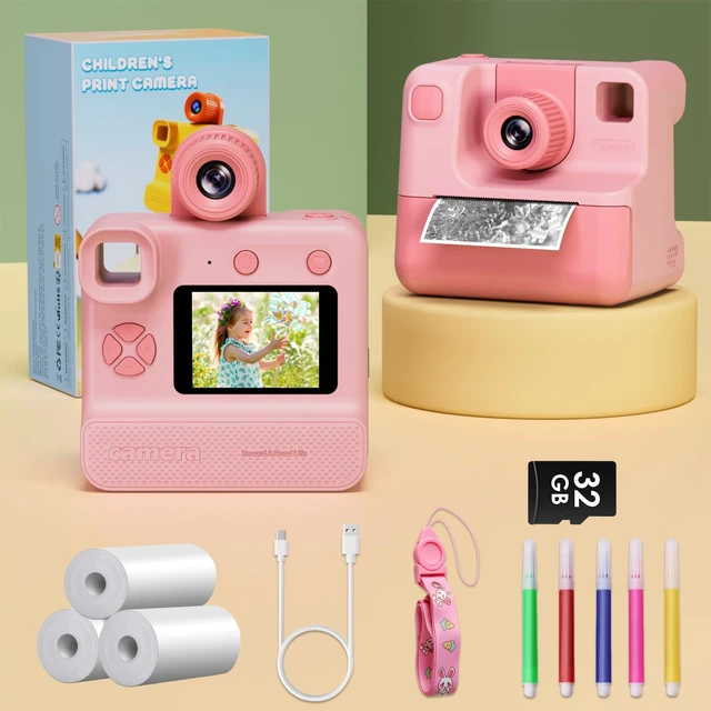Alt view image 7 of 7 - Kids Camera Instant Print, Christmas Birthday Gifts for Girl Boys Kids 3-12 FHD Selfie Digital Video Cameras Toddler 3 Rolls Print Paper & 32G Card (Light pink)