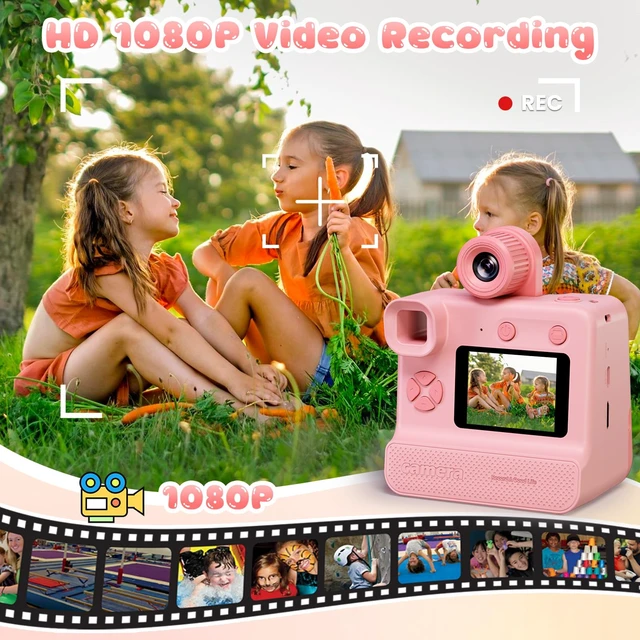 Alt view image 5 of 7 - Kids Camera Instant Print, Christmas Birthday Gifts for Girl Boys Kids 3-12 FHD Selfie Digital Video Cameras Toddler 3 Rolls Print Paper & 32G Card (Light pink)