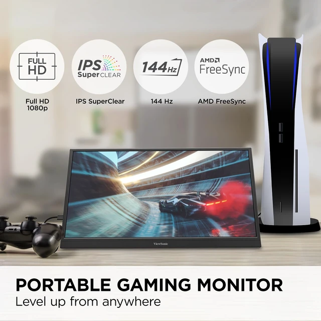 Alt view image 2 of 7 - VX1754 17 Inch 1080p Portable Gaming Monitor, IPS 144Hz Display AMD FreeSync, USB C, Mini HDMI, Laptop, Console, Phone, Built In Stand, Protective Sleeve, 60W Charging, Anti Glare, Travel