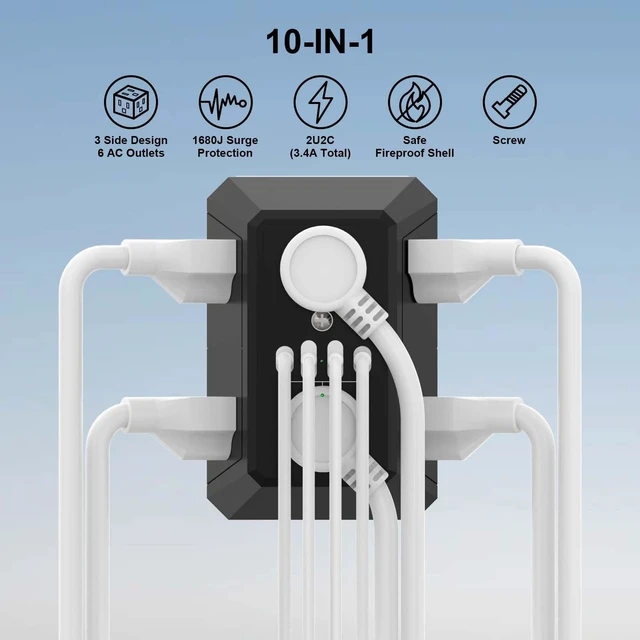 Alt view image 2 of 7 - Multi Plug Wall Outlet Surge Protector with 6-Outlet & 4 USB Ports(2USB-C) Outlet Extender with 1680 Joules, Multiple Outlet Splitter for Home Office Dorm Room Essentials, ETL Listed, Black