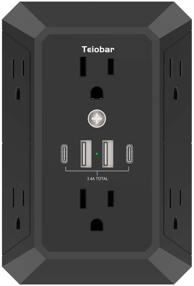 Main image of Multi Plug Wall Outlet Surge Protector with 6-Outlet & 4 USB Ports(2USB-C) Outlet Extender with 1680 Joules, Multiple Outlet Splitter for Home Office Dorm Room Essentials, ETL Listed, Black