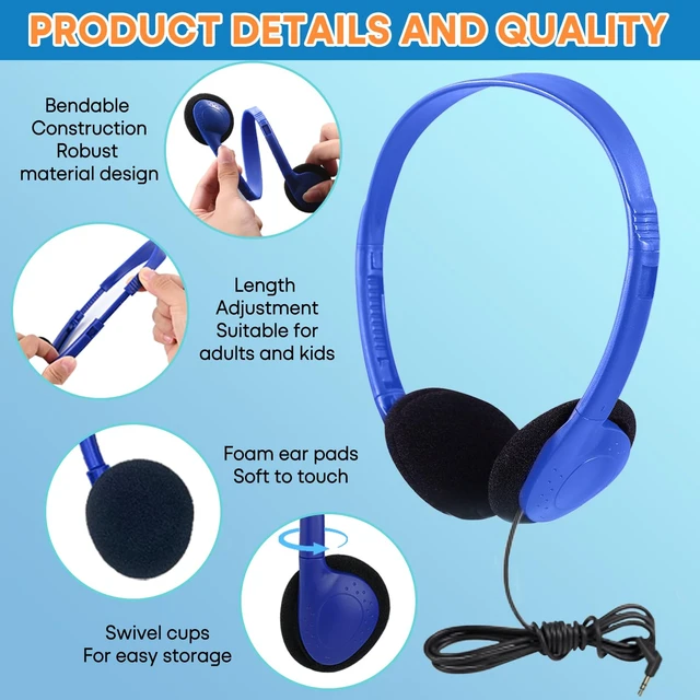 Alt view image 3 of 7 - Bulk Earbud Headphones 50 Pack for School Classroom Kids, Wholesale Wired Durable Earphones Class Set for Students Children Toddler Teens Boys Girls and Adult (HY857,50 Blue)