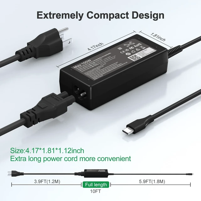 Alt view image 5 of 7 - 100W USB C Laptop Charger Compatible with HP,Lenovo,Dell,Chromebook,ThinkPad,Mac Book Pro/Air 16,15,14,13 Inch,Acer,Asus and All Type C Adapter Charger