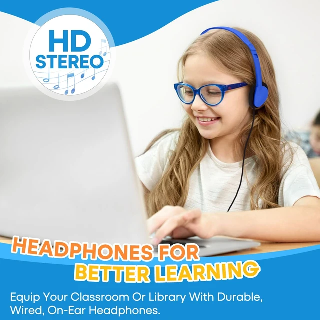 Alt view image 6 of 7 - Bulk Earbud Headphones 50 Pack for School Classroom Kids, Wholesale Wired Durable Earphones Class Set for Students Children Toddler Teens Boys Girls and Adult (HY857,50 Blue)