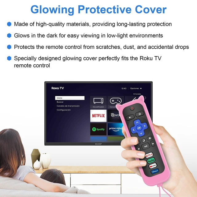 Alt view image 3 of 7 - 2 Pack Replacement Remote for Roku TV with Protective Cover (Pink) Compatible for TCL Roku/Onn Roku/Hisense Roku/Philips Roku/Sharp Roku/Westinghouse Roku/Insignia Roku TV for Roku TV Only