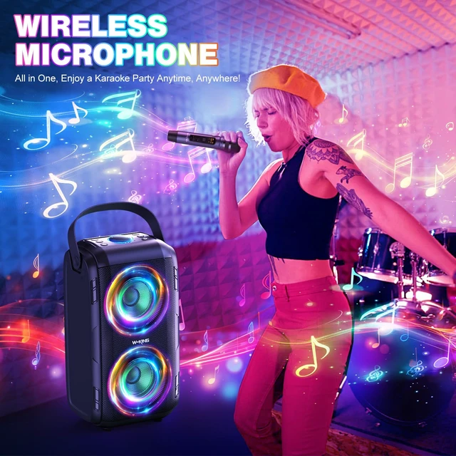 Alt view image 3 of 7 - 80W Bluetooth Party Speaker with Wireless Microphone Portable Loud Bluetooth Speaker-2 Full Range Drivers/Deep Bass, 105dB Sound, Adults/Kids with Lights/IPX5/U-Disk/TF/AUX