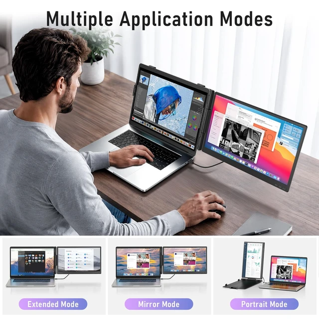 Alt view image 3 of 7 - Laptop Screen Extender, 14'' FHD 1080P Ultra-Slim Dual Portable Monitor for Laptops, USB-C Travel Monitor Extender Plug & Play for 13"-16" Laptop, Compatible with Wins/Mac/Android/Chrome