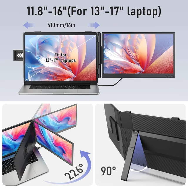 Alt view image 4 of 7 - Laptop Screen Extender, 14'' FHD 1080P Ultra-Slim Dual Portable Monitor for Laptops, USB-C Travel Monitor Extender Plug & Play for 13"-16" Laptop, Compatible with Wins/Mac/Android/Chrome