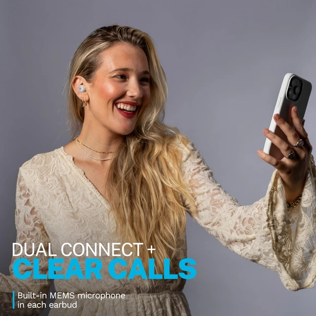 Alt view image 5 of 7 - Go Pop ANC True Wireless Earbuds with Dual Connect, White 24+ hours of autonomy, IP55 sweatproof, microphone, clear calls and multipoint connection
