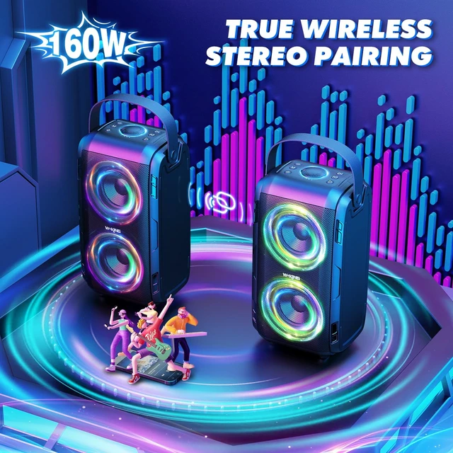 Alt view image 5 of 7 - 80W Bluetooth Party Speaker with Wireless Microphone Portable Loud Bluetooth Speaker-2 Full Range Drivers/Deep Bass, 105dB Sound, Adults/Kids with Lights/IPX5/U-Disk/TF/AUX
