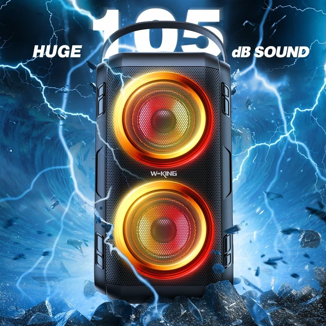 Alt view image 4 of 7 - 80W Bluetooth Party Speaker with Wireless Microphone Portable Loud Bluetooth Speaker-2 Full Range Drivers/Deep Bass, 105dB Sound, Adults/Kids with Lights/IPX5/U-Disk/TF/AUX