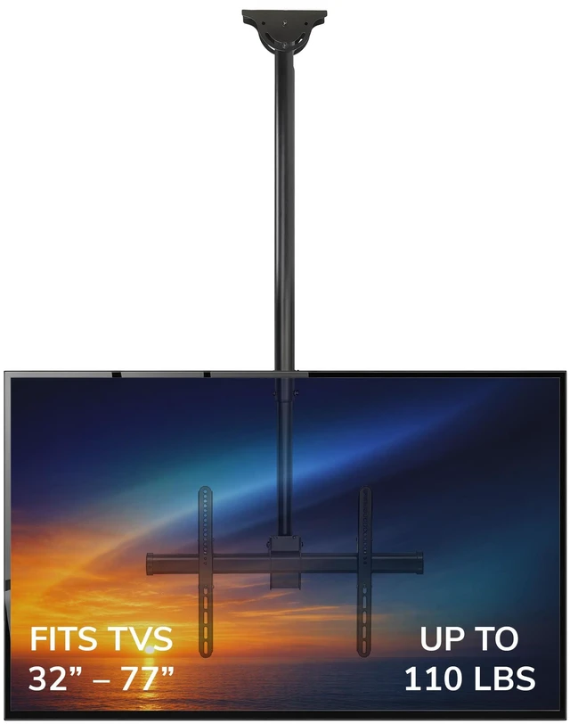 Main image of Mount-It Ceiling TV Mount Bracket, Fits 40 42 47 50 55 60 70 Inch Flat Panel Televisions, Adjustable Height Telescoping Tilt and Swivel, Mount on Vaulted Ceilings Up To VESA 600x400 (MI-509L), Black