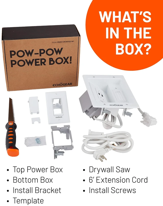 Alt view image 7 of 7 - TV Cord Hider for Wall Mounted TV with 2X AC Outlets & 2X USB-A Ports - Hide Power Cables & Low Voltage Wires Behind The Wall - Includes Template, Saw, & Low Profile Extension Cord - White