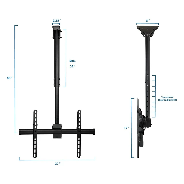 Alt view image 3 of 7 - Mount-It Ceiling TV Mount Bracket, Fits 40 42 47 50 55 60 70 Inch Flat Panel Televisions, Adjustable Height Telescoping Tilt and Swivel, Mount on Vaulted Ceilings Up To VESA 600x400 (MI-509L), Black