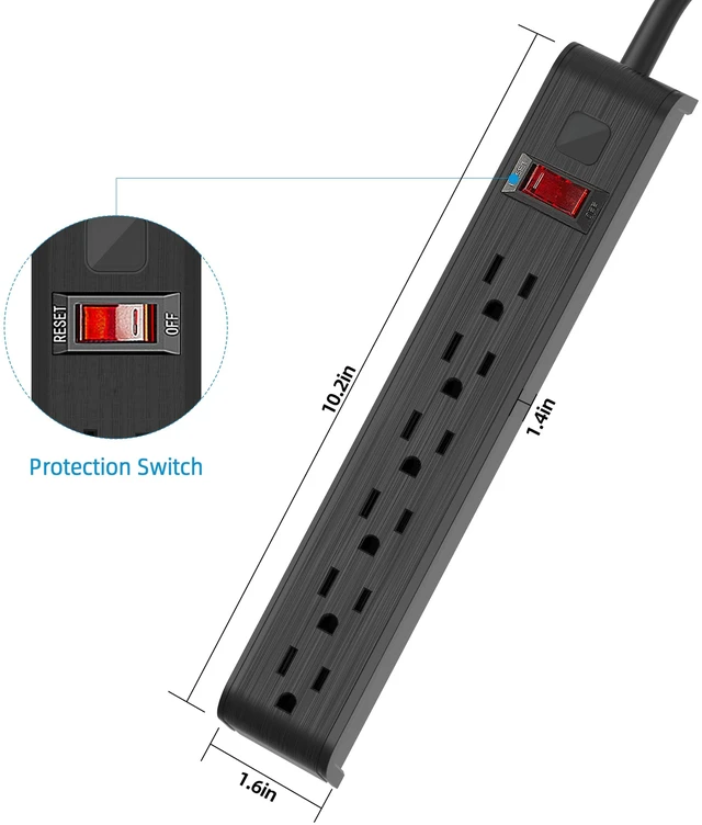 Alt view image 4 of 7 - Power Strip Surge Protector, 25 Feet Extension Cord, 600 Joules Surge Protection, Multiple Protection 6 Outlet Strip, ETL Listed 1 Pack