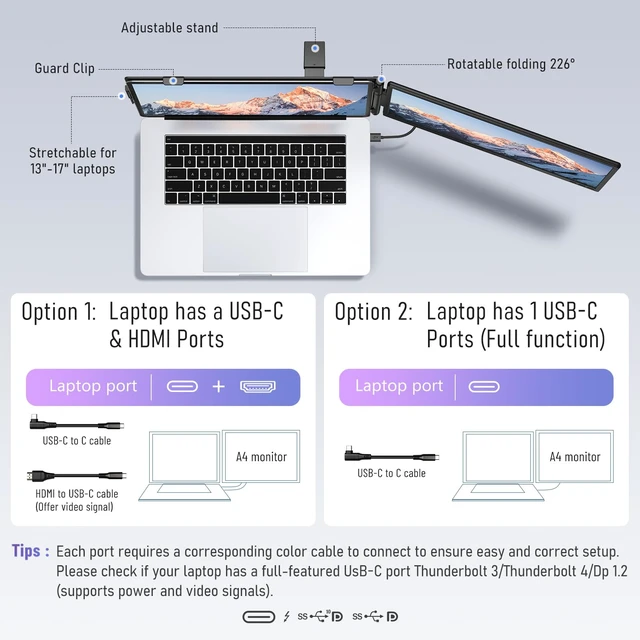 Alt view image 5 of 7 - Laptop Screen Extender, 14'' FHD 1080P Ultra-Slim Dual Portable Monitor for Laptops, USB-C Travel Monitor Extender Plug & Play for 13"-16" Laptop, Compatible with Wins/Mac/Android/Chrome