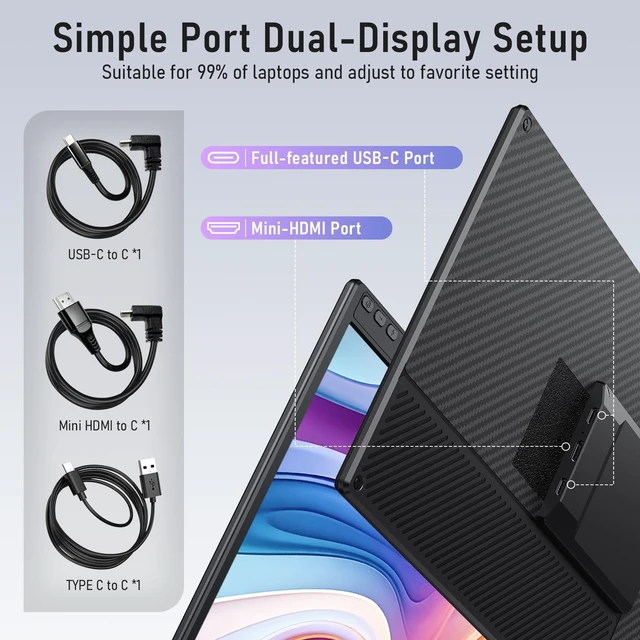 Alt view image 6 of 7 - Laptop Screen Extender, 14'' FHD 1080P Ultra-Slim Dual Portable Monitor for Laptops, USB-C Travel Monitor Extender Plug & Play for 13"-16" Laptop, Compatible with Wins/Mac/Android/Chrome