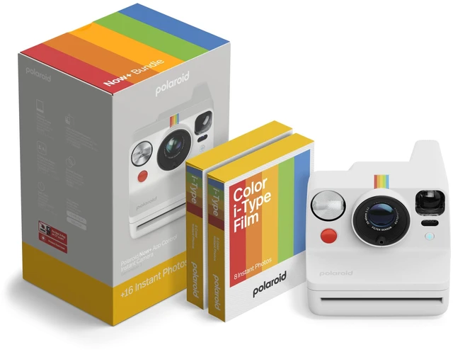 Main image of Now+ 3rd Generation I-Type Instant Camera + Film Bundle - Now+ Bluetooth App Controlled White Camera + 16 Color Photos (6563)