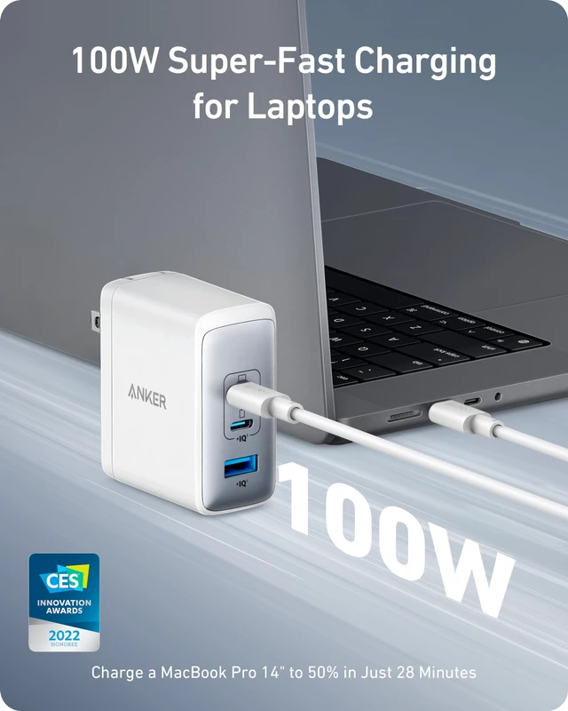 Alt view image 2 of 7 - Nano 100W MacBook Charger, 3-Port Fast Compact GaN USB Charger Block With 1 Pack & 1 Cable for MacBook Pro/Air, Pixelbook, ThinkPad, Dell XPS, iPad Pro, iPhone 17 Series, Galaxy S23, and More