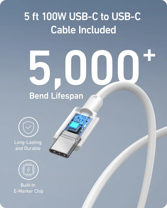 Alt view image 4 of 7 - Nano 100W MacBook Charger, 3-Port Fast Compact GaN USB Charger Block With 1 Pack & 1 Cable for MacBook Pro/Air, Pixelbook, ThinkPad, Dell XPS, iPad Pro, iPhone 17 Series, Galaxy S23, and More