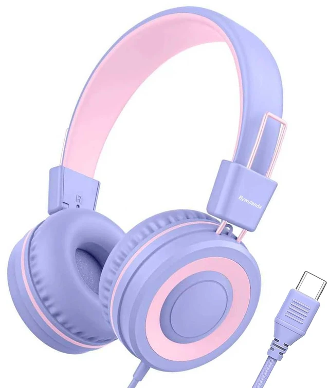 Main image of Upgrade USB Type C Kids Headphone for School, 94dB Safe Volume Limited, HD Stereo Sound, Foldable Lightweight On-Ear Headphones for Boys/Girls/Students/Tablet/Travel(Light Purple)