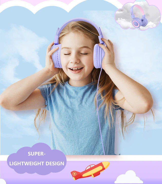 Alt view image 3 of 6 - Upgrade USB Type C Kids Headphone for School, 94dB Safe Volume Limited, HD Stereo Sound, Foldable Lightweight On-Ear Headphones for Boys/Girls/Students/Tablet/Travel(Light Purple)