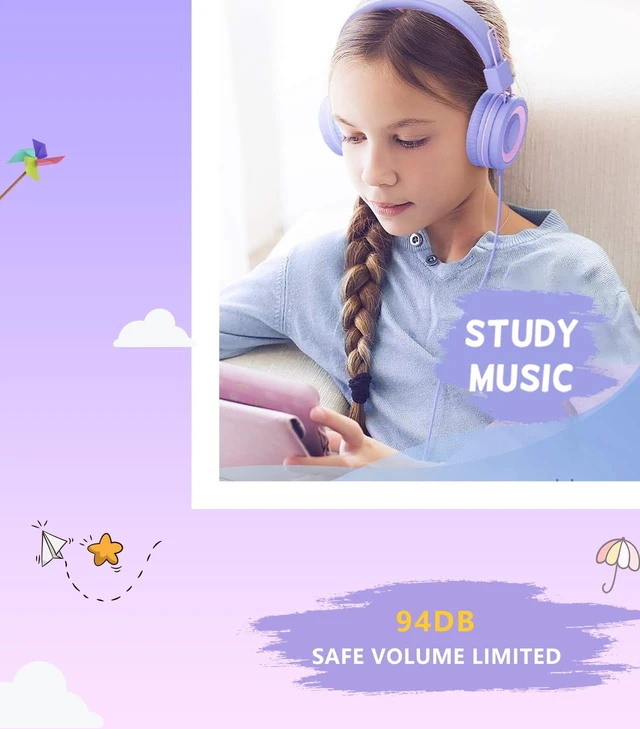 Alt view image 4 of 6 - Upgrade USB Type C Kids Headphone for School, 94dB Safe Volume Limited, HD Stereo Sound, Foldable Lightweight On-Ear Headphones for Boys/Girls/Students/Tablet/Travel(Light Purple)