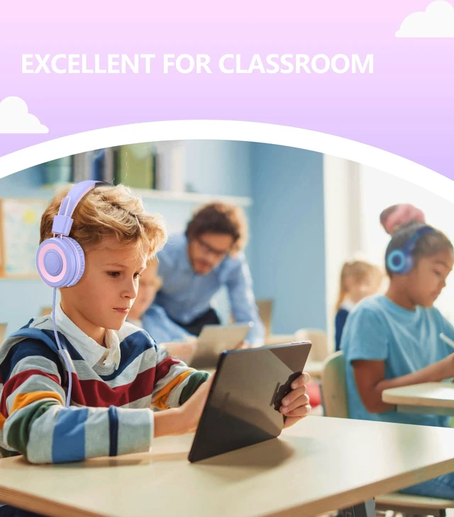 Alt view image 6 of 6 - Upgrade USB Type C Kids Headphone for School, 94dB Safe Volume Limited, HD Stereo Sound, Foldable Lightweight On-Ear Headphones for Boys/Girls/Students/Tablet/Travel(Light Purple)