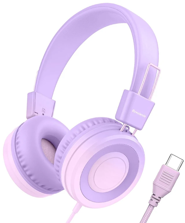 Main image of USB Type C Kids Headphone for School, 94dB Safe Volume Limited, Foldable Stereo Sound Tangle-Free Type C Cord, On-Ear Headphones for Boys/Girls/Students/Tablet/Travel(Gradient Purple)