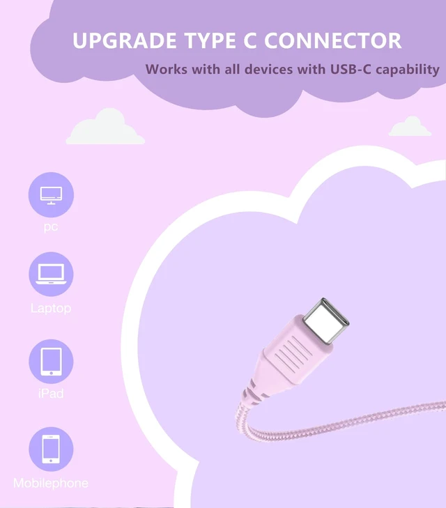 Alt view image 2 of 6 - USB Type C Kids Headphone for School, 94dB Safe Volume Limited, Foldable Stereo Sound Tangle-Free Type C Cord, On-Ear Headphones for Boys/Girls/Students/Tablet/Travel(Gradient Purple)