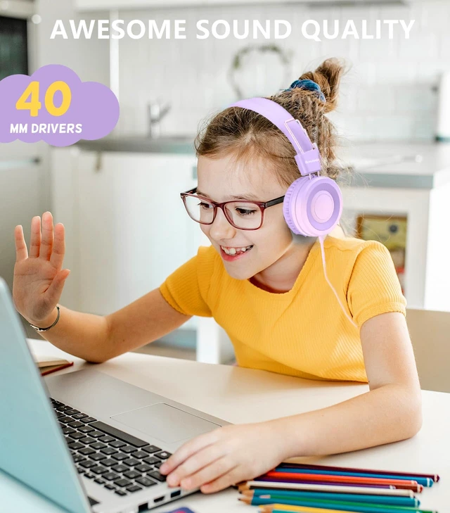 Alt view image 3 of 6 - USB Type C Kids Headphone for School, 94dB Safe Volume Limited, Foldable Stereo Sound Tangle-Free Type C Cord, On-Ear Headphones for Boys/Girls/Students/Tablet/Travel(Gradient Purple)