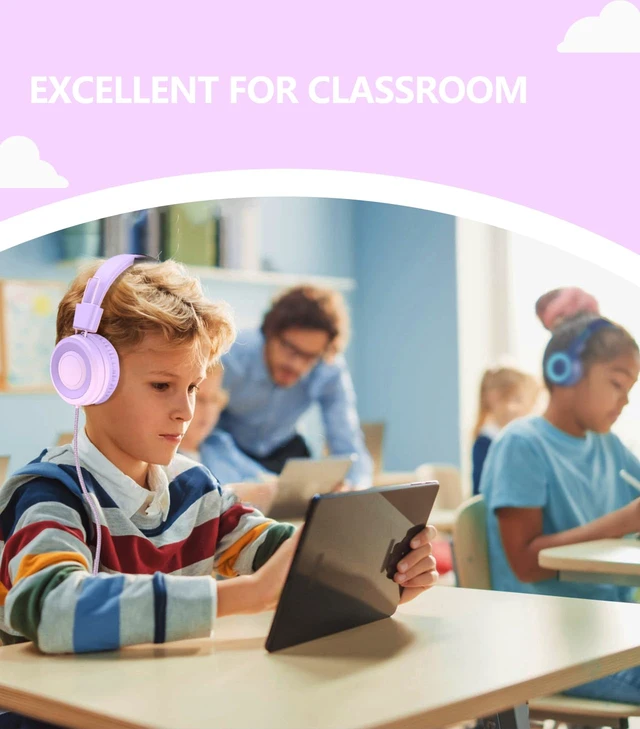 Alt view image 5 of 6 - USB Type C Kids Headphone for School, 94dB Safe Volume Limited, Foldable Stereo Sound Tangle-Free Type C Cord, On-Ear Headphones for Boys/Girls/Students/Tablet/Travel(Gradient Purple)